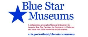 Blue star logo with "Blue Star Museums" text and website arts.gov/national/blue-star-museums.